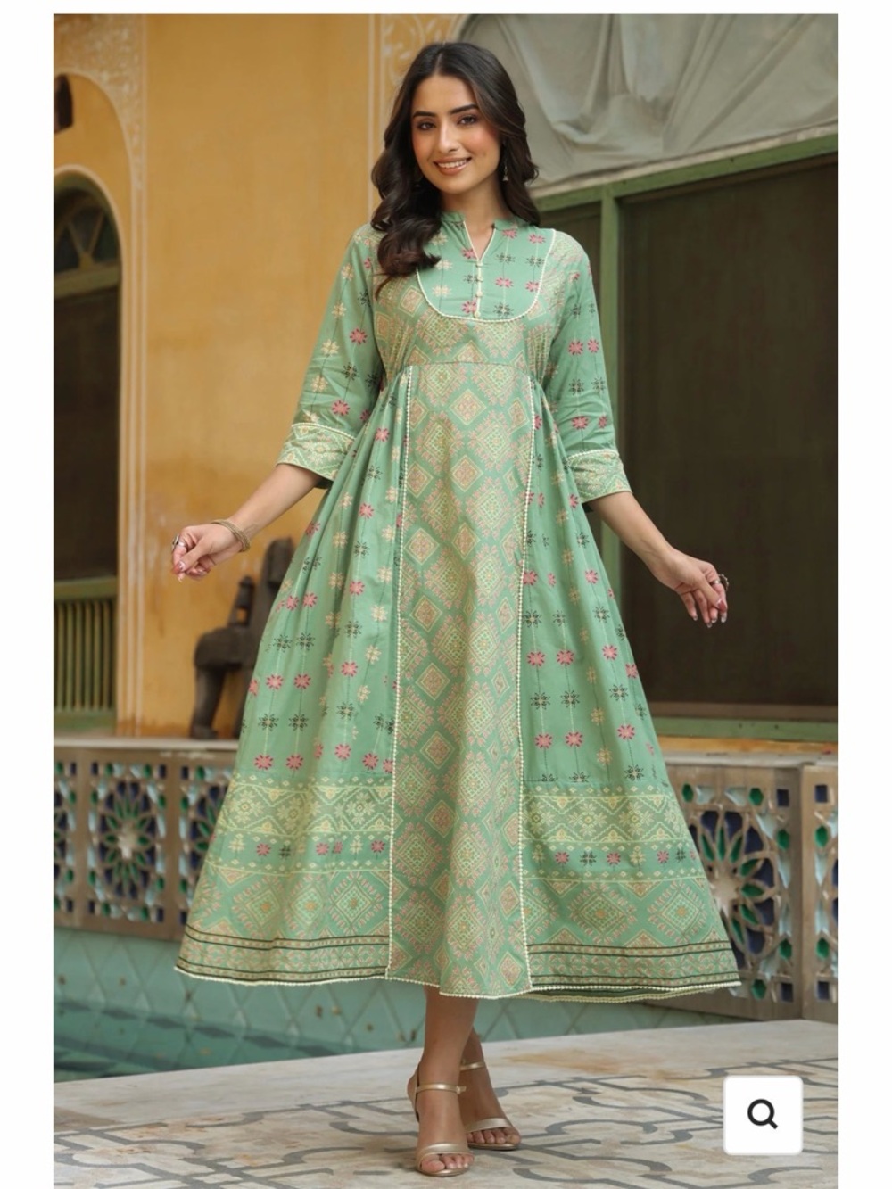 Mint Green Printed A-Line Women's Dress